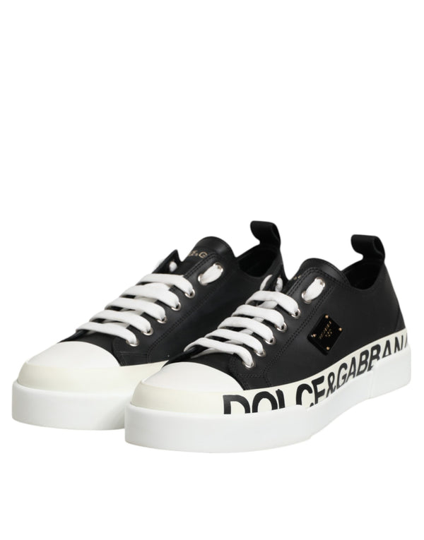 Schwarz Weiß Leder Low Top Sneakers Schuhe