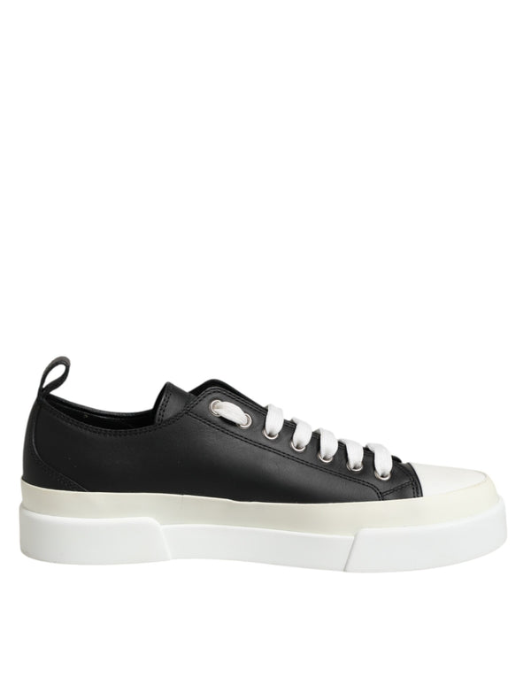 Schwarz Weiß Leder Low Top Sneakers Schuhe