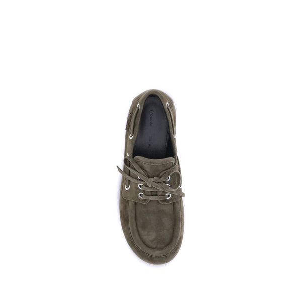 Beigefarbene Wildleder-Slipper aus Ziegenleder