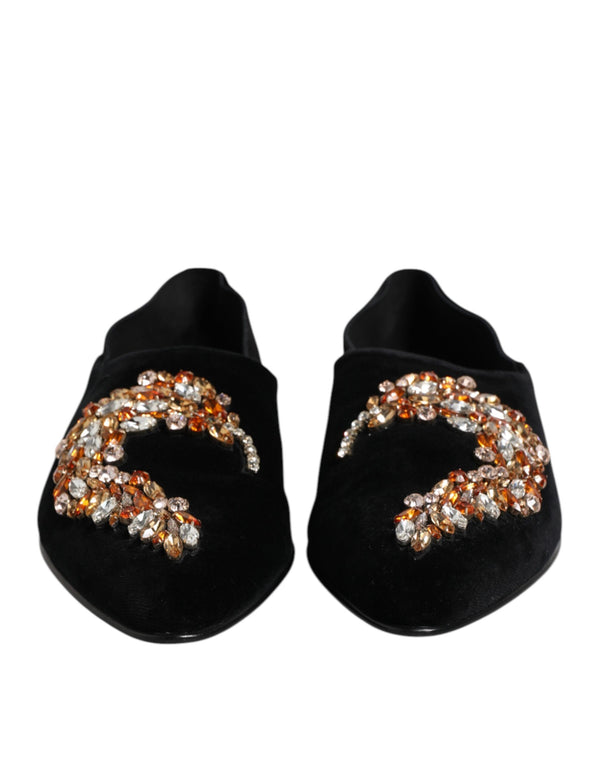 Schwarzer Samt verschönert Loafer Slip On Schuhe