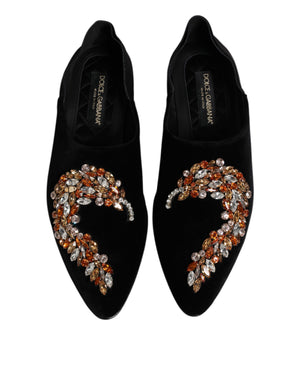 Schwarzer Samt verschönert Loafer Slip On Schuhe