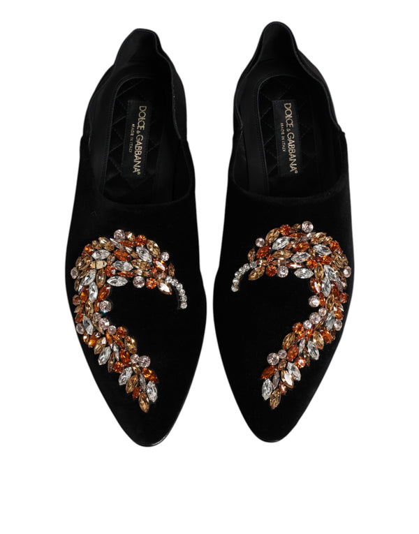 Schwarzer Samt verschönert Loafer Slip On Schuhe