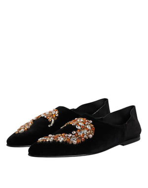 Schwarzer Samt verschönert Loafer Slip On Schuhe