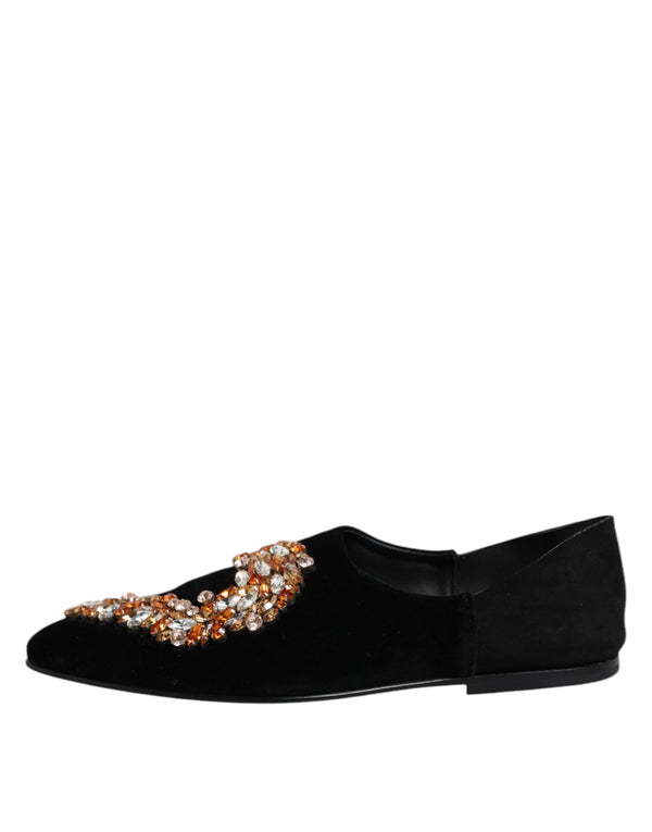 Schwarzer Samt verschönert Loafer Slip On Schuhe
