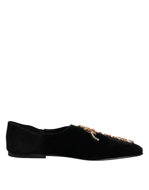 Schwarzer Samt verschönert Loafer Slip On Schuhe
