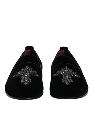 Schwarzer Samt verschönert Loafer Slip On Schuhe