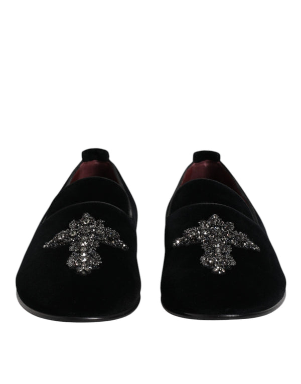 Schwarzer Samt verschönert Loafer Slip On Schuhe