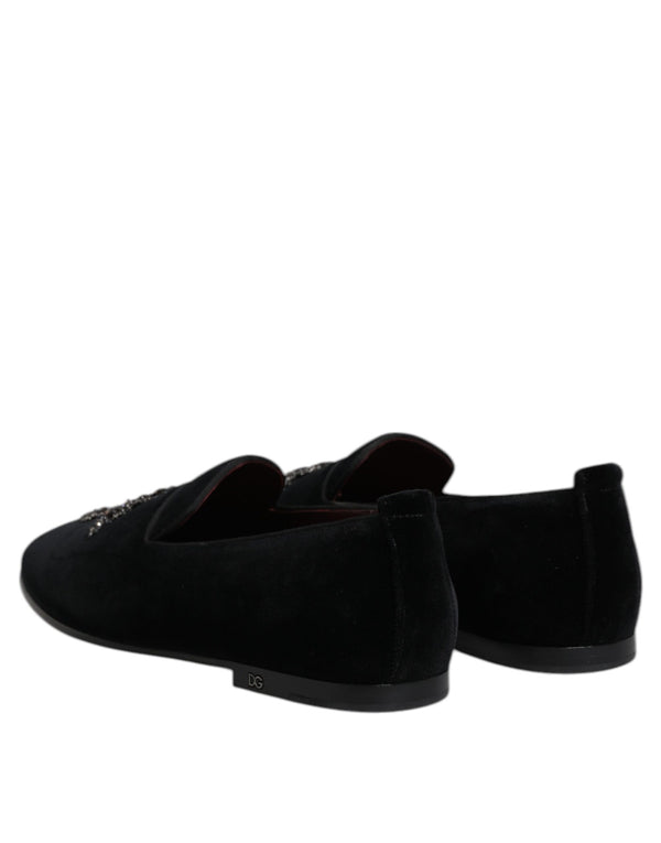Schwarzer Samt verschönert Loafer Slip On Schuhe