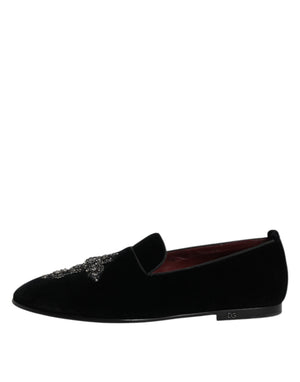 Schwarzer Samt verschönert Loafer Slip On Schuhe