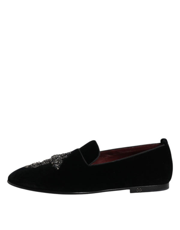Schwarzer Samt verschönert Loafer Slip On Schuhe