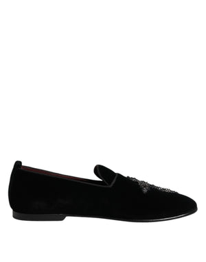 Schwarzer Samt verschönert Loafer Slip On Schuhe