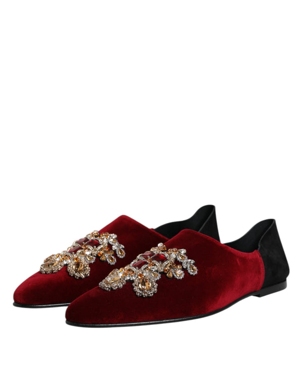 Schwarzer roter Samt verschönert Slip On Schuhe