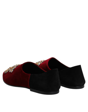 Schwarzer roter Samt verschönert Slip On Schuhe
