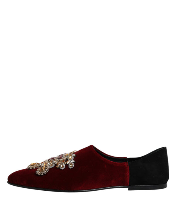 Schwarzer roter Samt verschönert Slip On Schuhe