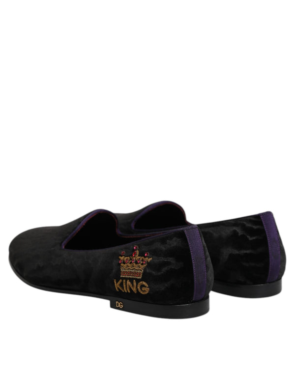 Schwarz DG Crown Stickerei Loafers Slip On Schuhe
