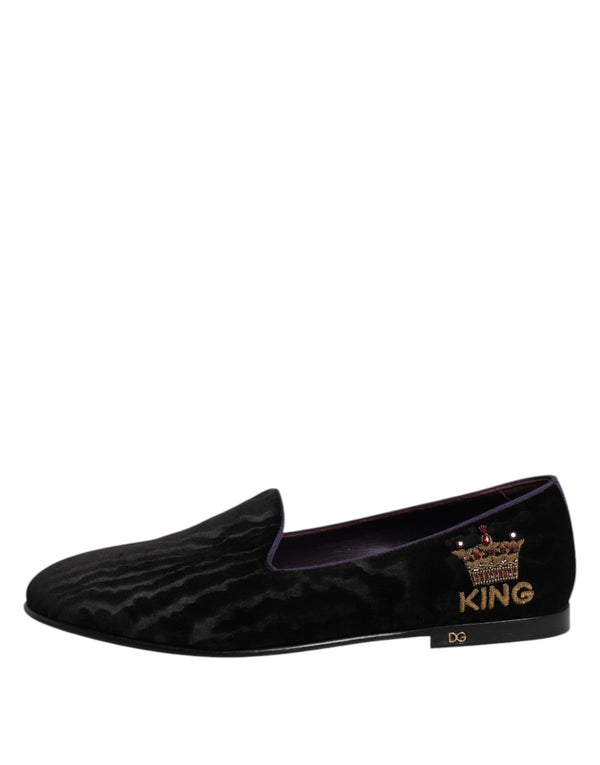 Schwarz DG Crown Stickerei Loafers Slip On Schuhe