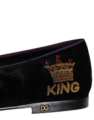 Schwarz DG Crown Stickerei Loafers Slip On Schuhe