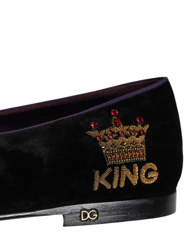 Schwarz DG Crown Stickerei Loafers Slip On Schuhe