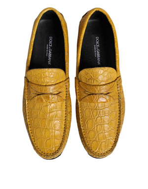 Gelbe Exotische Leder Loafers Slip On Schuhe