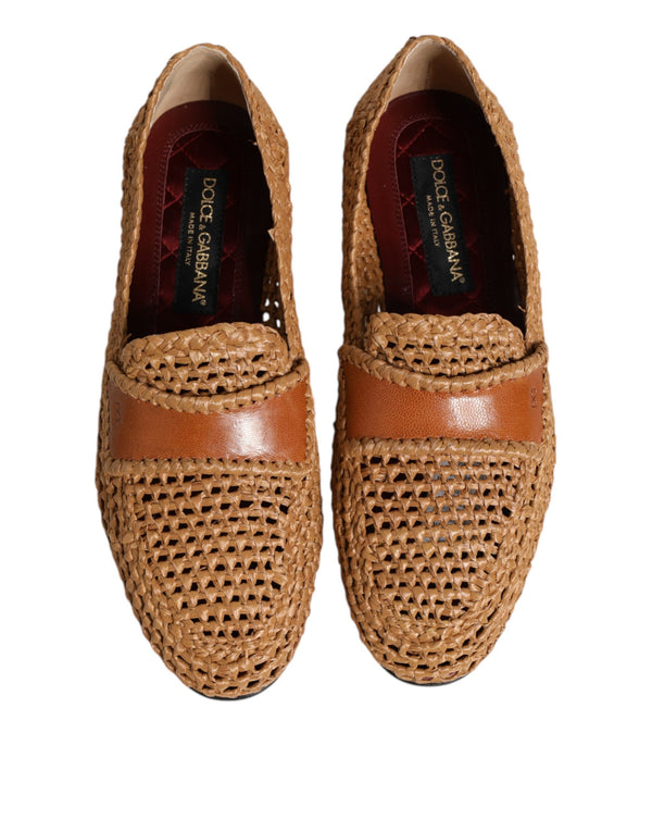 Braune gewebte Raffia Slip On Loafers Schuhe