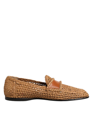 Braune gewebte Raffia Slip On Loafers Schuhe
