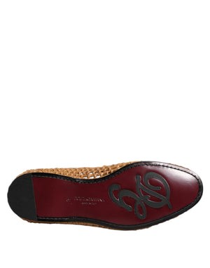 Braune gewebte Raffia Slip On Loafers Schuhe