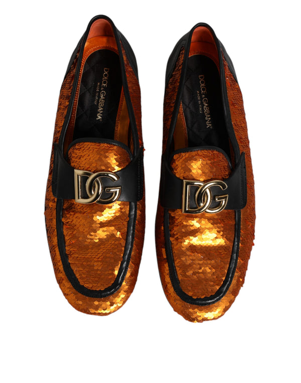 Orange Pailletten verschönert Männer Loafers Schuhe