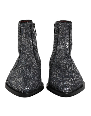Dunkelgraue Baumwolle Pailletten Chelsea Boots Schuhe