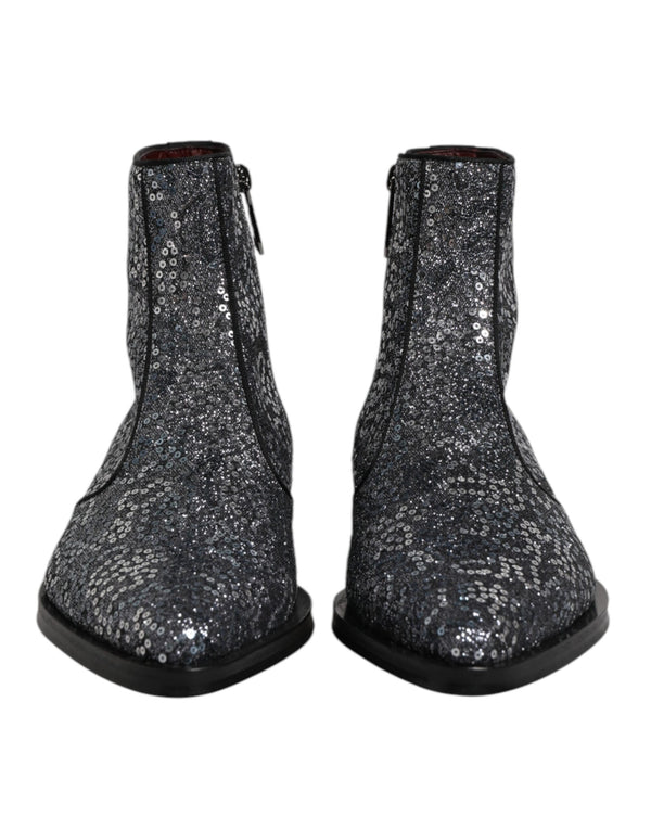 Dunkelgraue Baumwolle Pailletten Chelsea Boots Schuhe