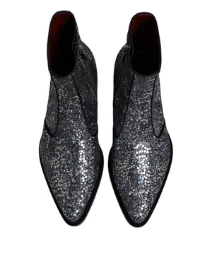 Dunkelgraue Baumwolle Pailletten Chelsea Boots Schuhe