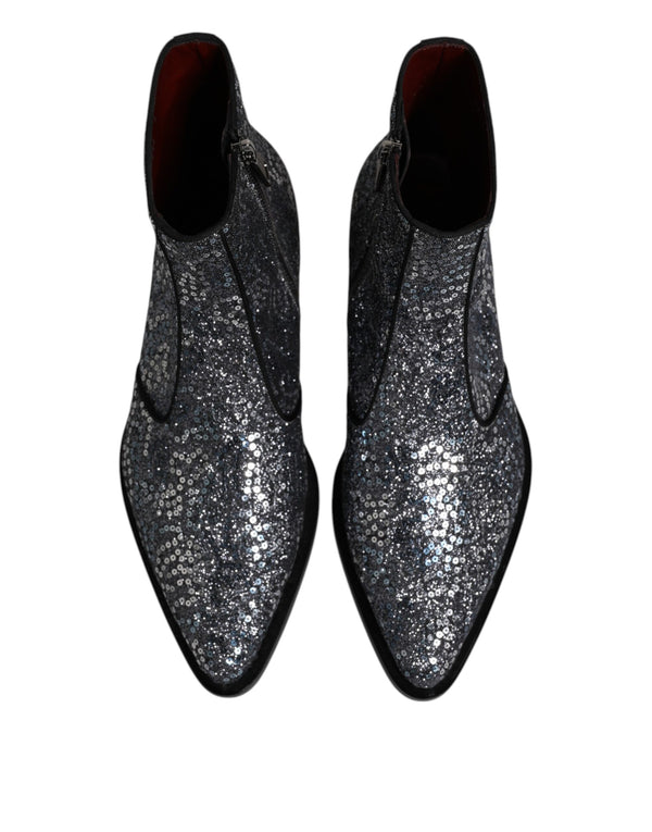 Dunkelgraue Baumwolle Pailletten Chelsea Boots Schuhe