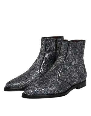 Dunkelgraue Baumwolle Pailletten Chelsea Boots Schuhe