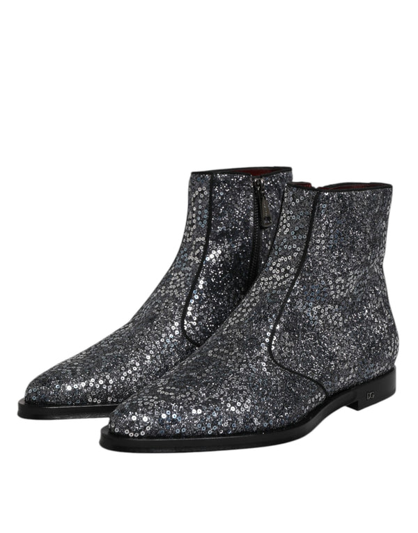 Dunkelgraue Baumwolle Pailletten Chelsea Boots Schuhe
