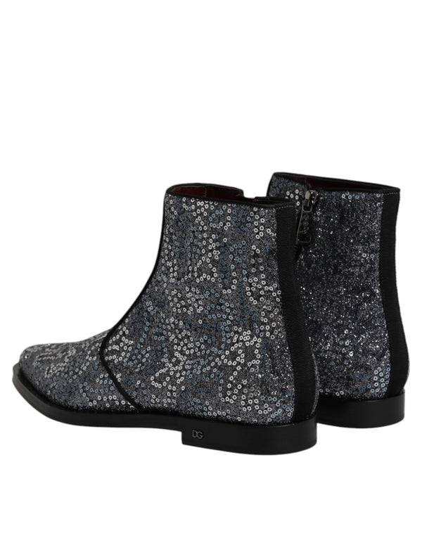 Dunkelgraue Baumwolle Pailletten Chelsea Boots Schuhe
