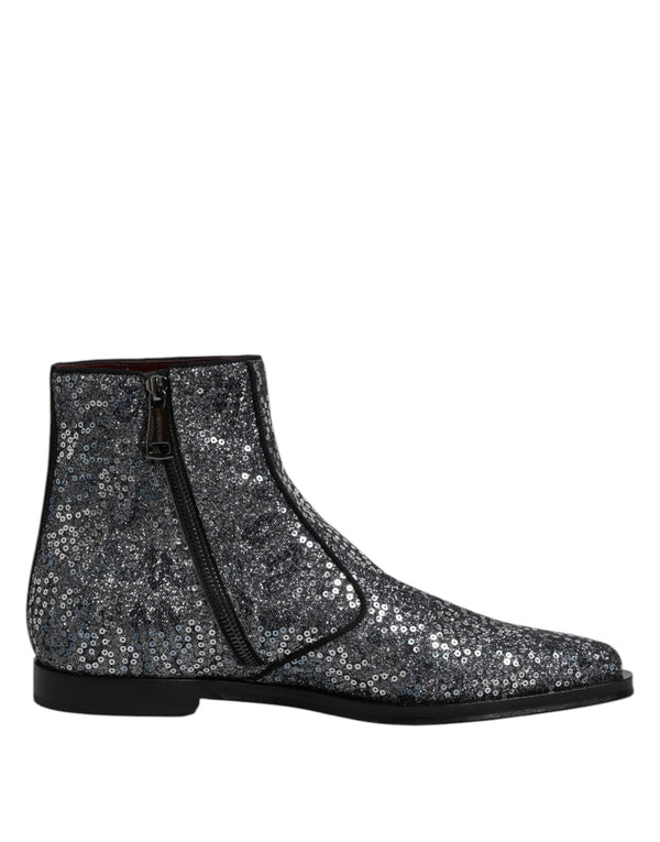 Dunkelgraue Baumwolle Pailletten Chelsea Boots Schuhe