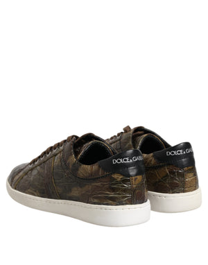 Braune Exotische Leder Low Top Sneakers Schuhe