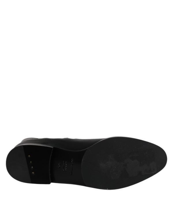 Schwarzes Leder Flats Logo Kurze Stiefel Schuhe