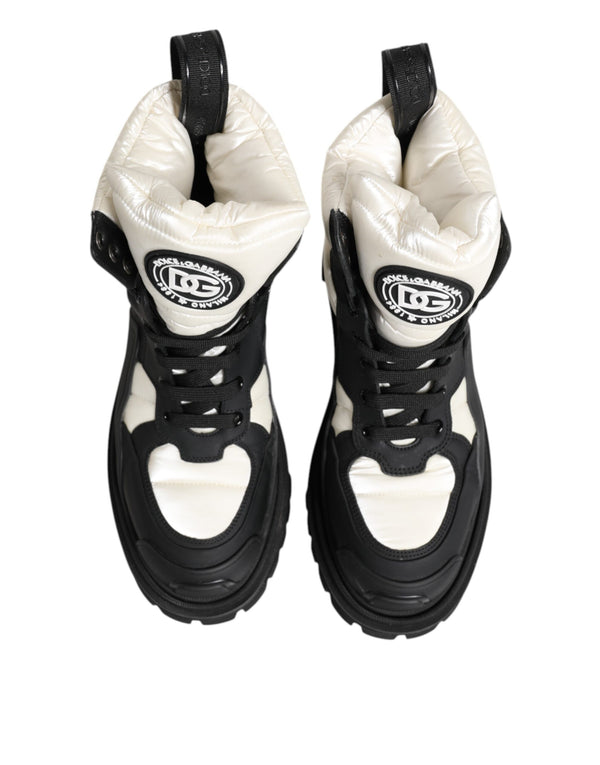 Schwarze weiße gepolsterte Schnürstiefel kurze Schuhe
