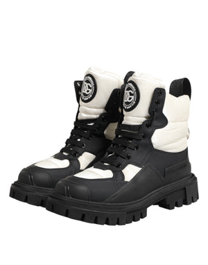 Schwarze weiße gepolsterte Schnürstiefel kurze Schuhe