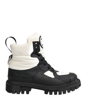 Schwarze weiße gepolsterte Schnürstiefel kurze Schuhe