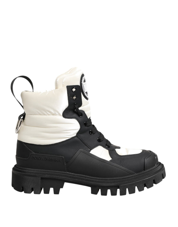 Schwarze weiße gepolsterte Schnürstiefel kurze Schuhe