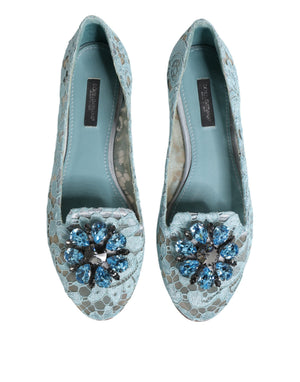 Blau Spitze Kristall Ballett Flats Loafers Schuhe