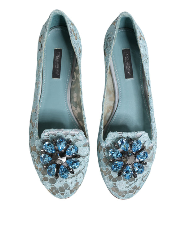 Blau Spitze Kristall Ballett Flats Loafers Schuhe