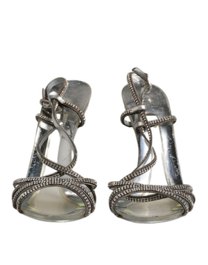 Silber Strass Knöchelriemen Heels Sandalen Schuhe