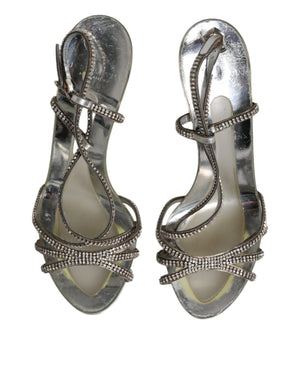 Silber Strass Knöchelriemen Heels Sandalen Schuhe