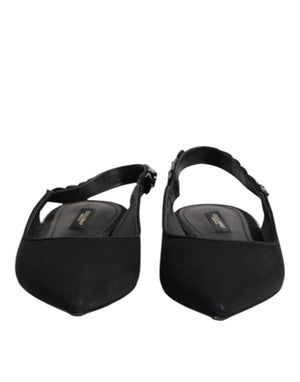 Schwarzer Kristall Charmeuse Slingback Schuhe