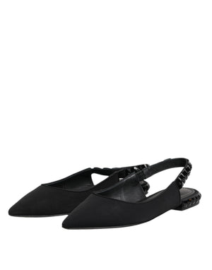 Schwarzer Kristall Charmeuse Slingback Schuhe