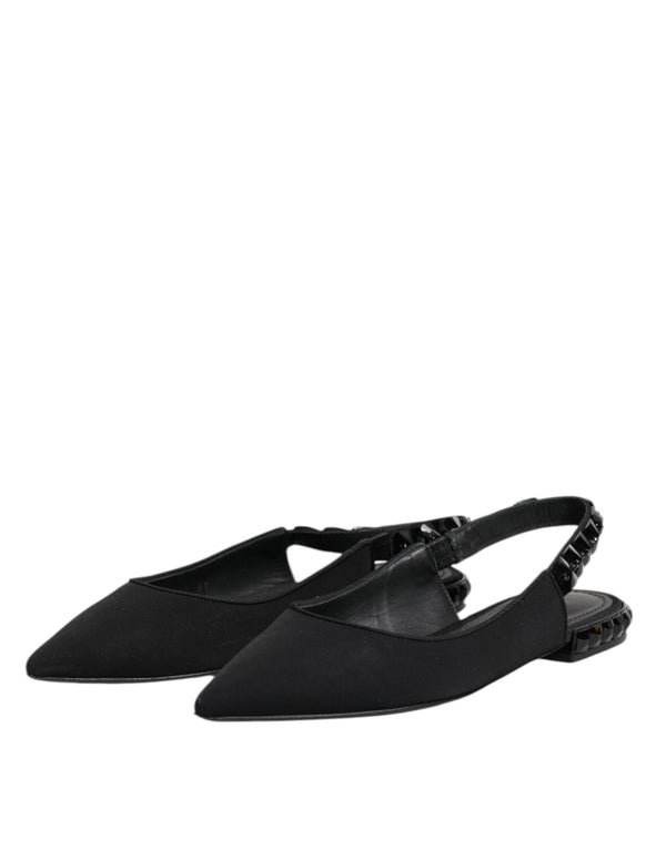 Schwarzer Kristall Charmeuse Slingback Schuhe