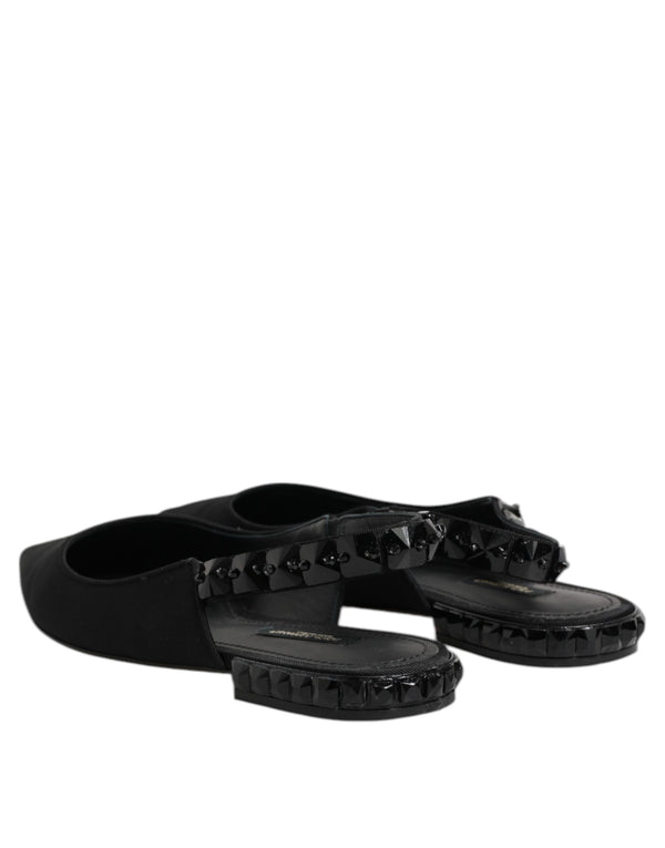 Schwarzer Kristall Charmeuse Slingback Schuhe