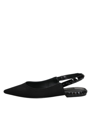 Schwarzer Kristall Charmeuse Slingback Schuhe